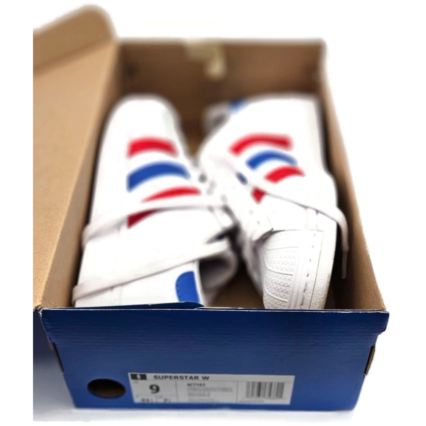 Adidas Superstar White Red Blue Stripe Shoes Ladies Size 9 Shell Toe AC7162