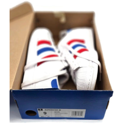 Adidas Superstar White Red Blue Stripe Shoes Ladies Size 9 Shell Toe AC7162