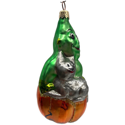 Christopher Radko Halloween Green Ghost Cat Pumpkin Glitter Christmas Ornament