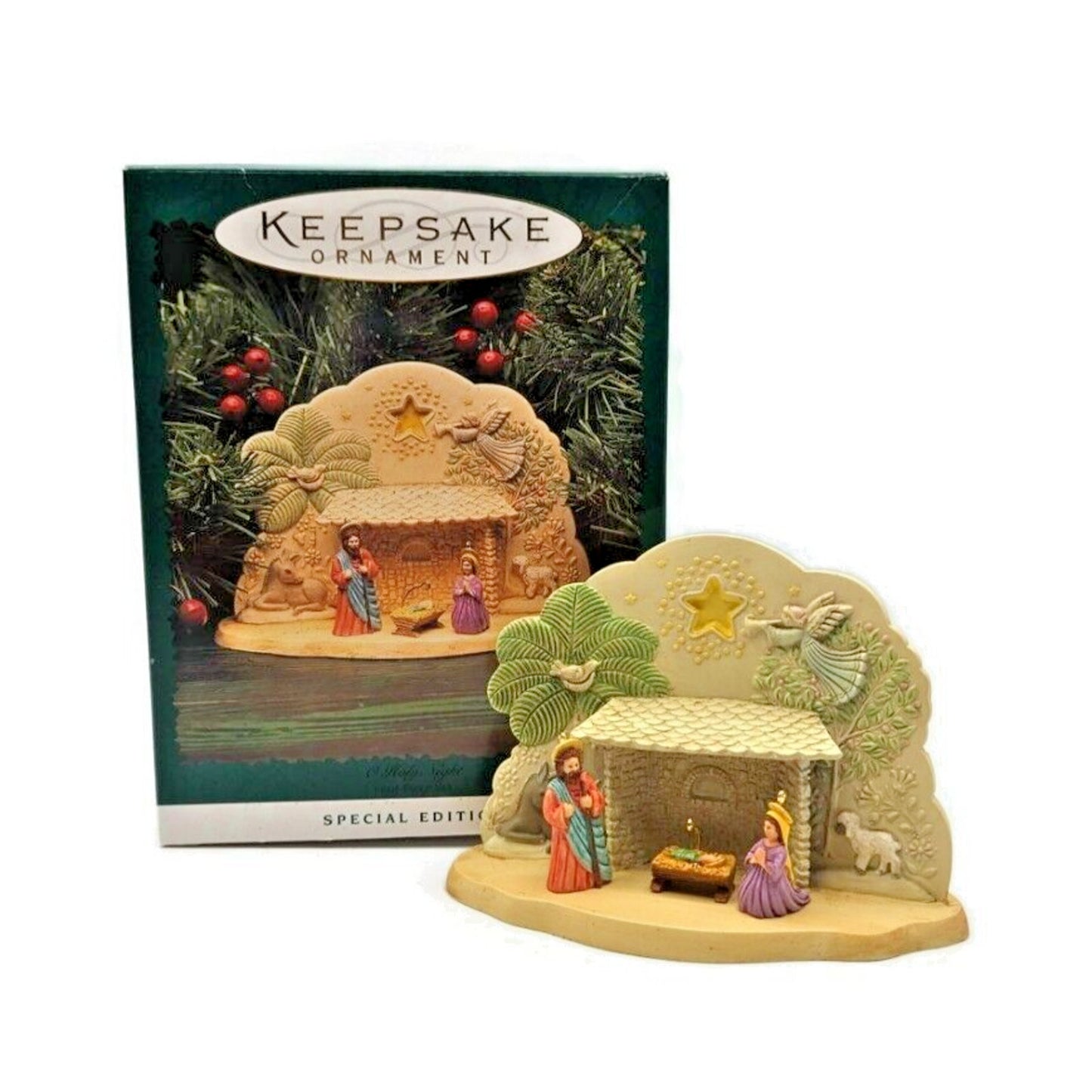 Hallmark Oh Holy Night Nativity Display 1996 With 3 Keepsake Christmas Ornaments