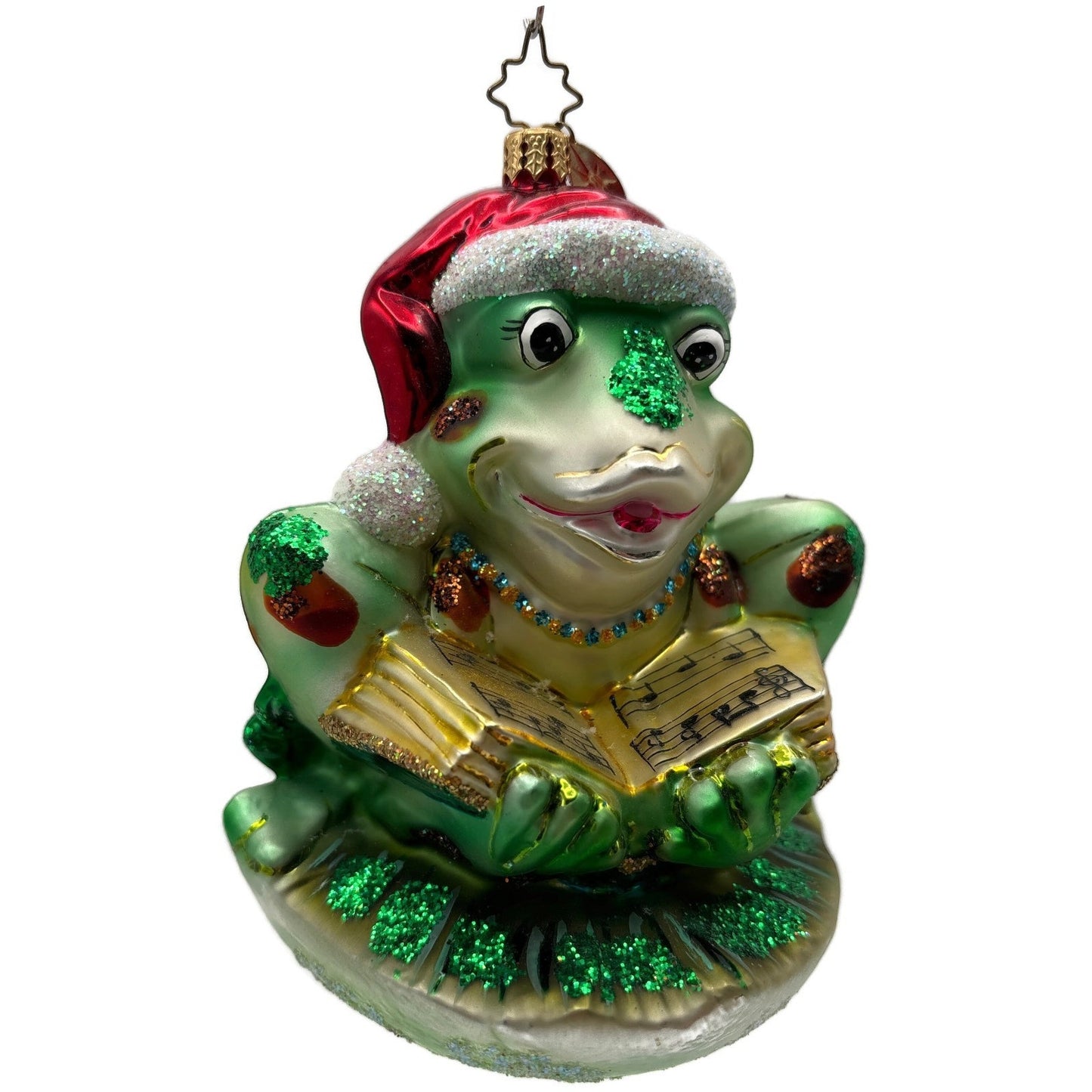 Christopher Radko Ribbit Reader Green Frog Christmas Tree Ornament 1013112