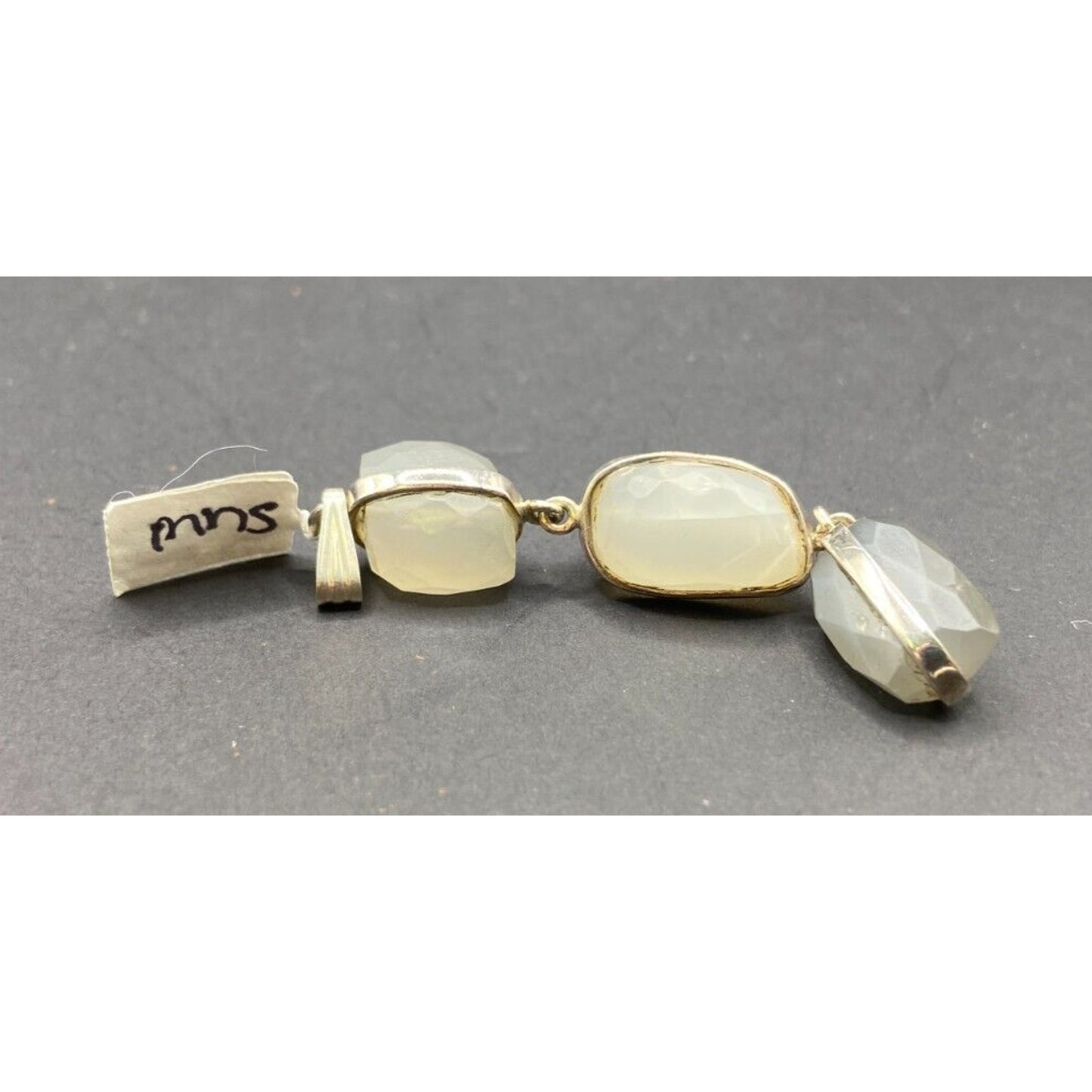 White Moonstone Dangle Pendant Faceted Gemstone Crystal Bezel Sterling Silver