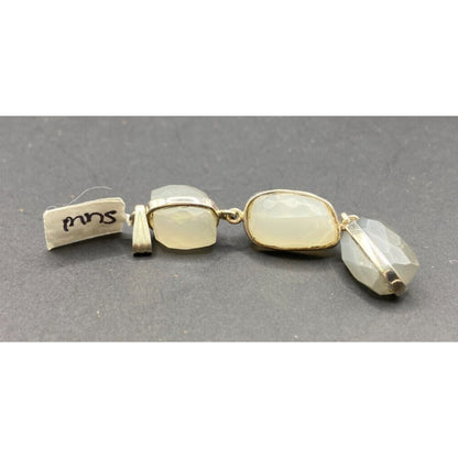 White Moonstone Dangle Pendant Faceted Gemstone Crystal Bezel Sterling Silver