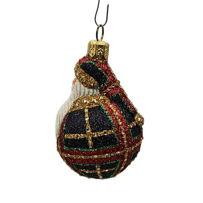 Patricia Breen Miniature Santa du Monde Plaid Black Glittered Christmas Ornament