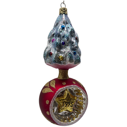 Old World Christmas Tree On Ball Glitter Star Reflector Red OWC Holiday Ornament