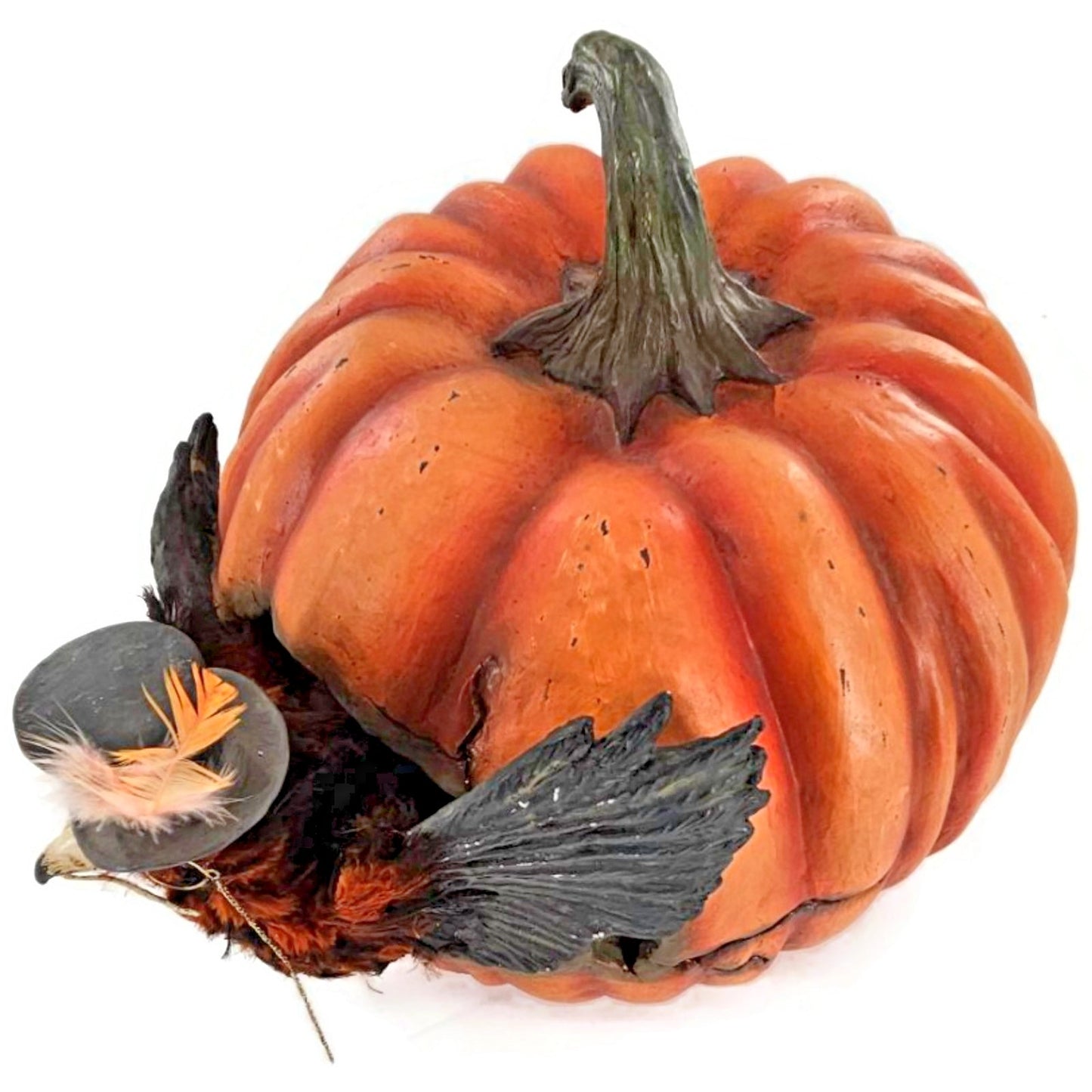 Bethany Lowe Cawing Pumpkin Halloween Raven Crow Top Hat Mouse Paper Mache Decor