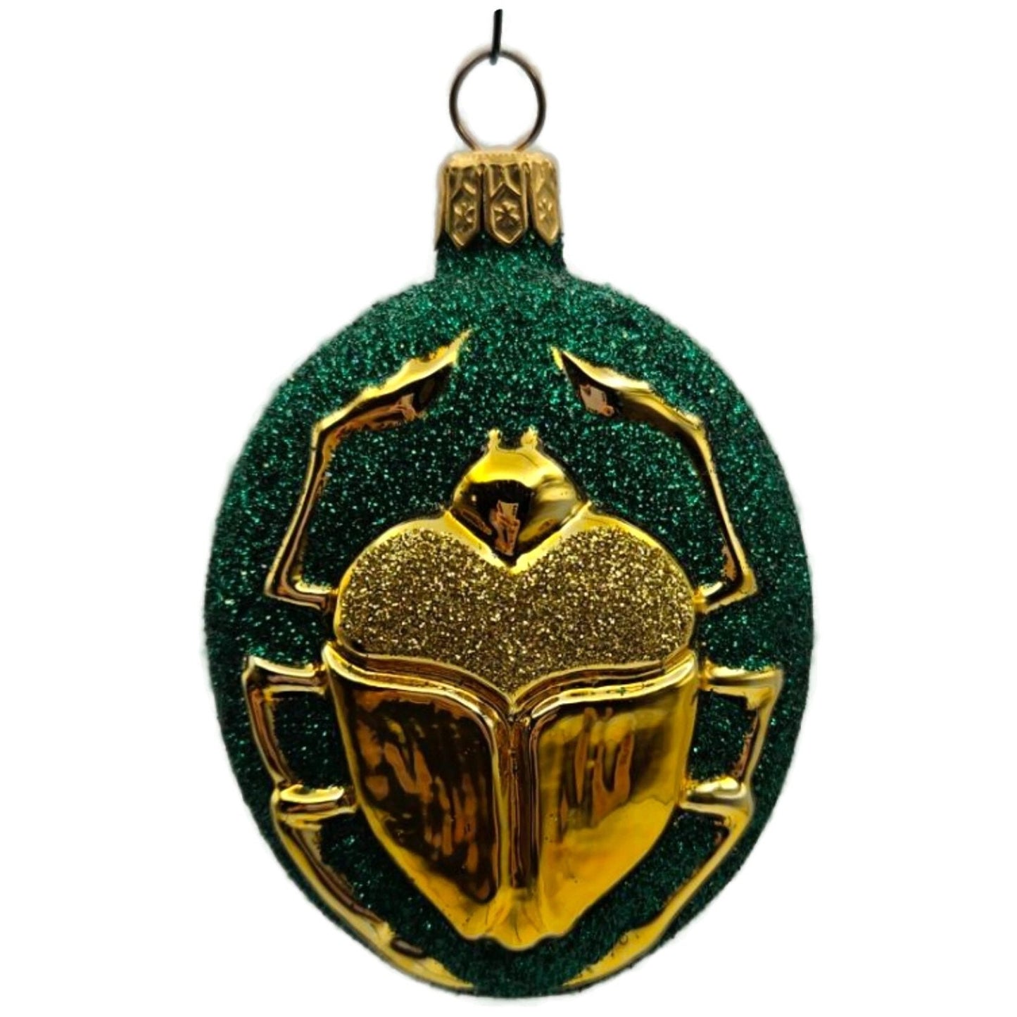 Patricia Breen Cleopatras Scarab Green Gold Beetle Glass Christmas Ornament 9709