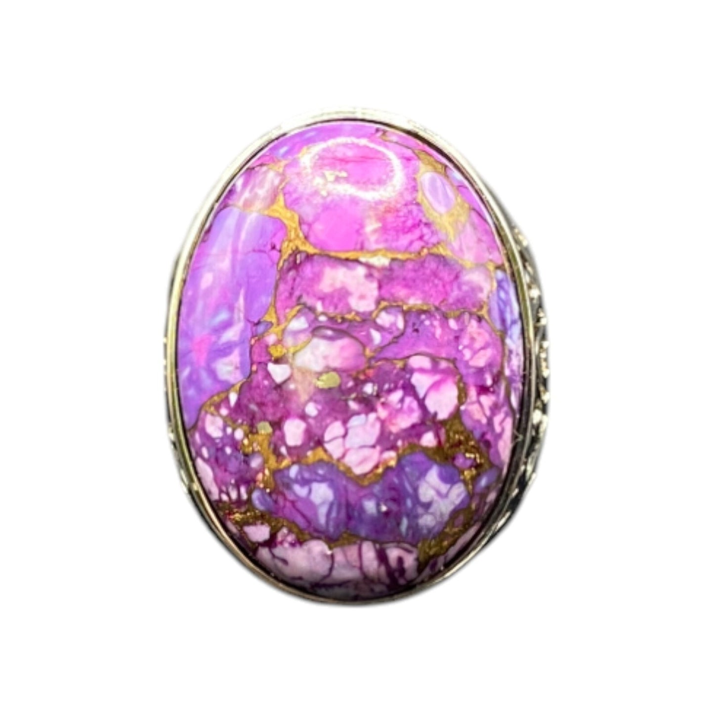 Purple Turquoise Ring Stone Oval Cabochon Filigree 925 Sterling Silver Size 8