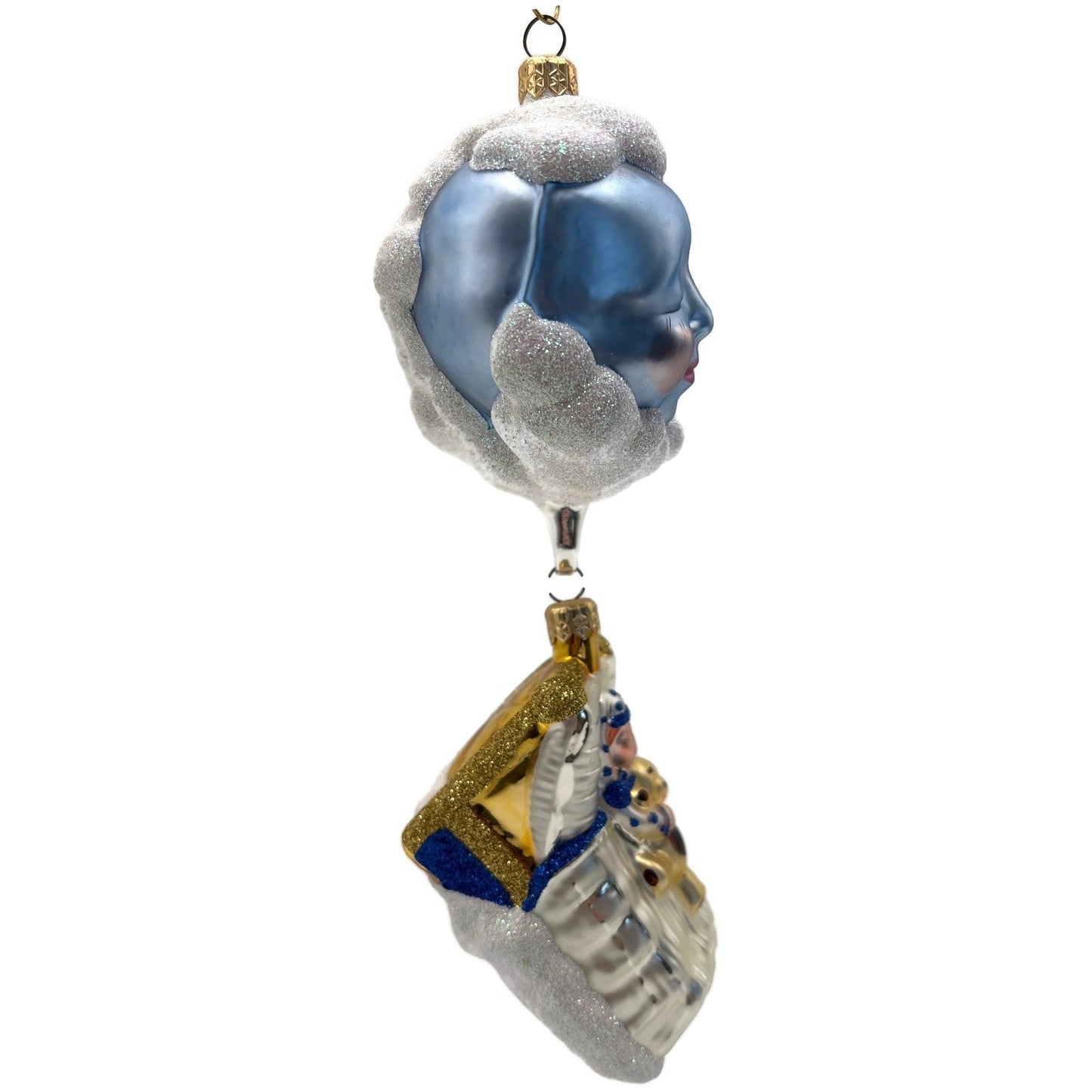 Patricia Breen Sweet Dreams Pearl Bed Gold Bear Blue Blanket Christmas Ornament