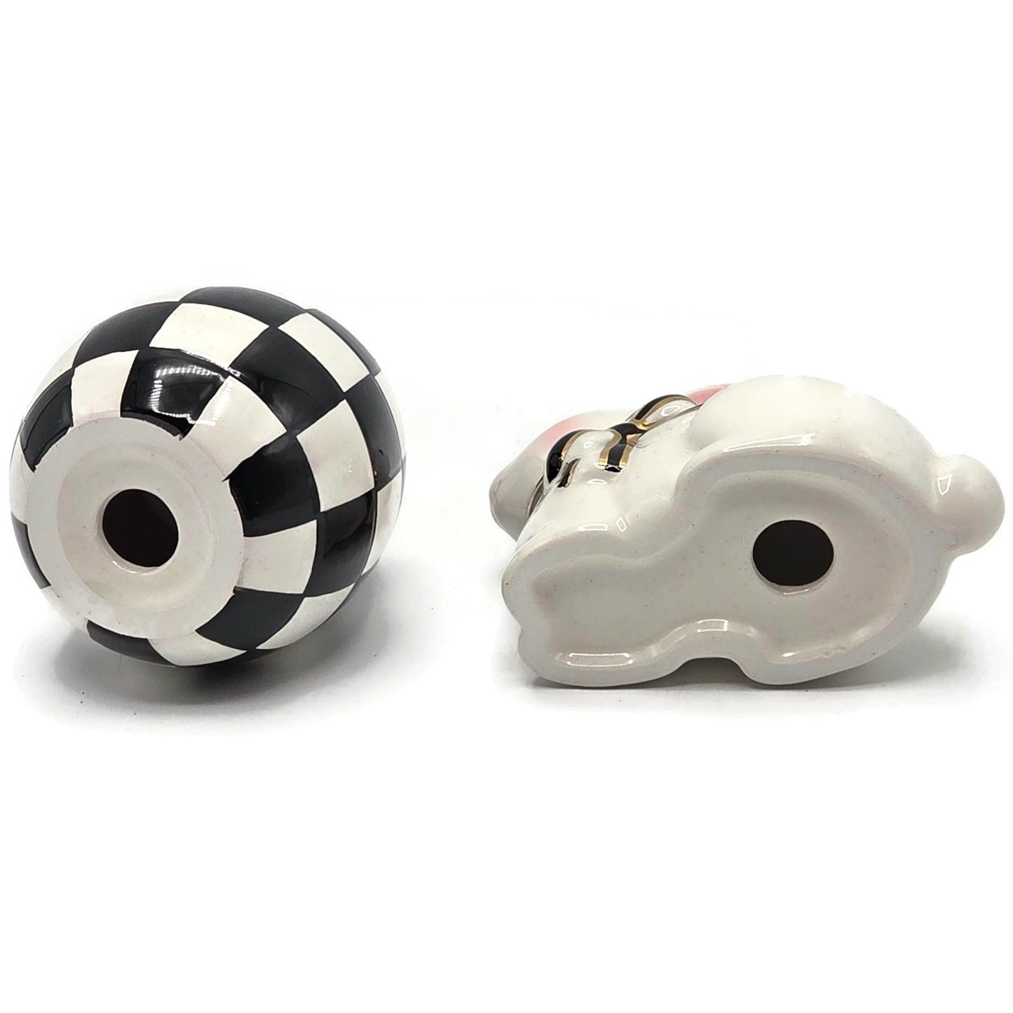 Mackenzie Childs Courtly Check Bunny Egg Hostess Set Easter Spring Black Pink