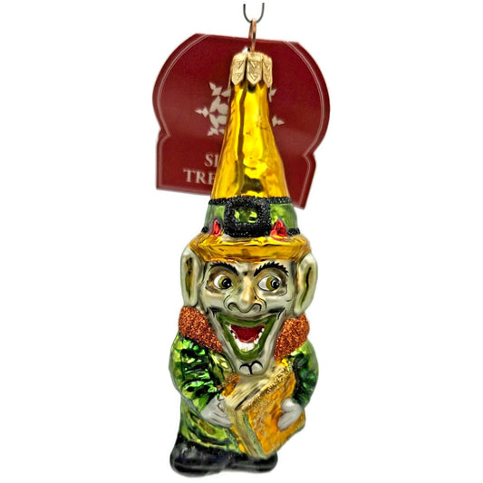 Slavic Treasures Halloween Witch Goblin Book Ornament Blown Glass Poland Rare