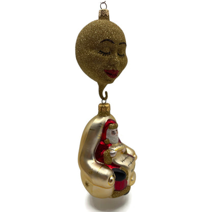 Patricia Breen Checking His List Santa Gold Moon Stars Christmas Tree Ornament