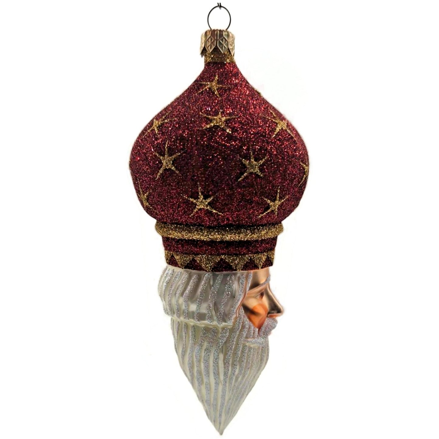 Patricia Breen Nuit Noel Red Large Stars Santa Head Gold Christmas Ornament