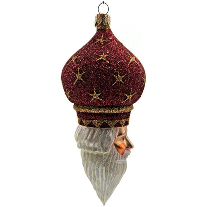 Patricia Breen Nuit Noel Red Large Stars Santa Head Gold Christmas Ornament