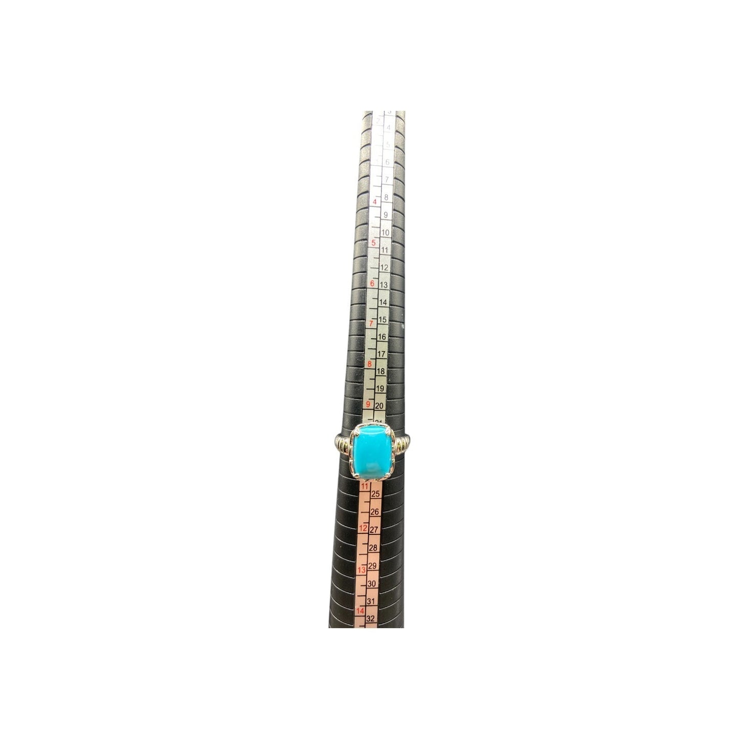 925 Sterling Silver Cocktail Ring Turquoise Gemstone Rectangle Prong Set Size 10