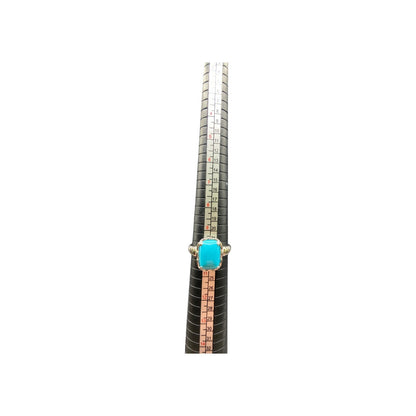 925 Sterling Silver Cocktail Ring Turquoise Gemstone Rectangle Prong Set Size 10