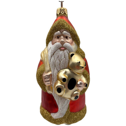 Patricia Breen Santa and Teddy Orange Gold Bear Christmas Tree Ornament