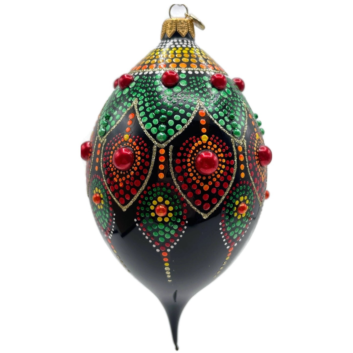 Glitter Lab Black Mandala Drop Polka Dots Red Green Christmas Tree Ornament