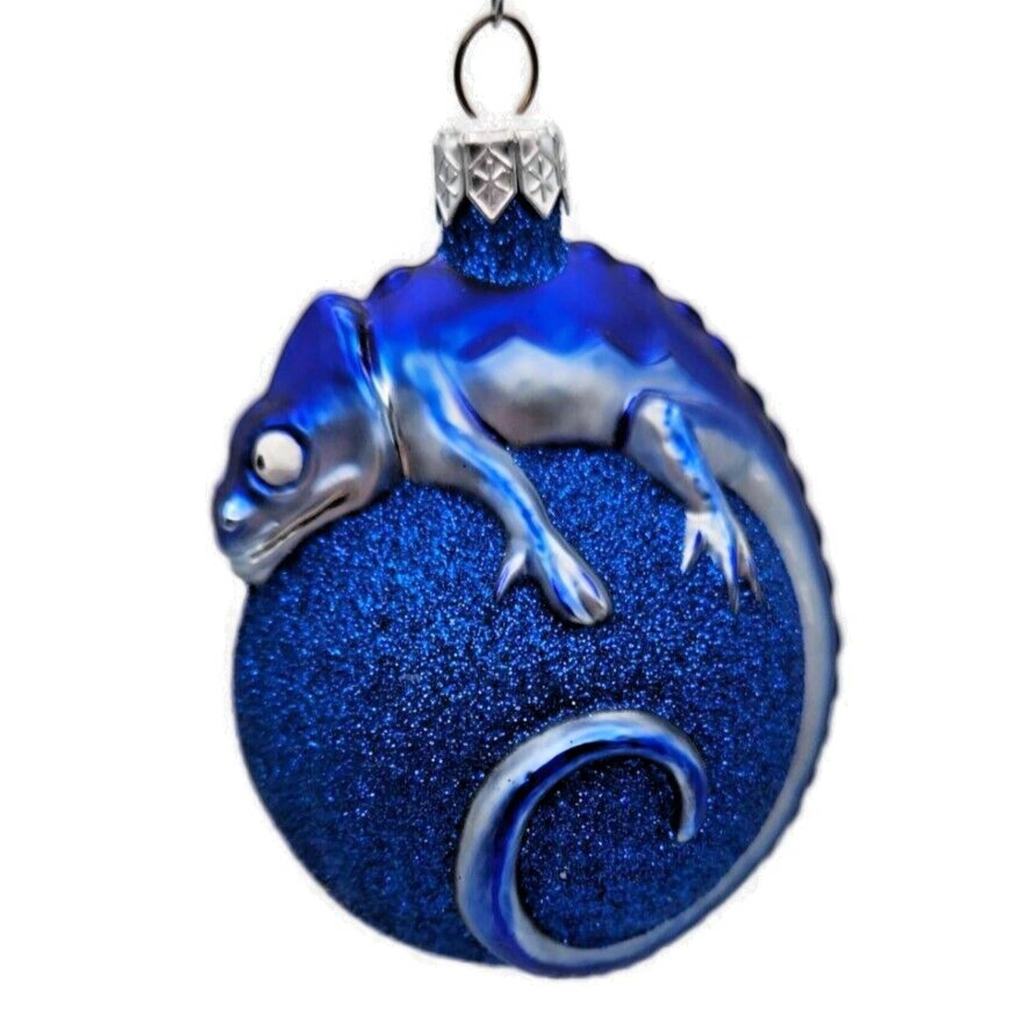 Ornament Patricia Breen Chameleon Blue Glittered Glass Christmas Holiday Tree