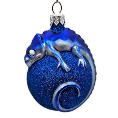 Ornament Patricia Breen Chameleon Blue Glittered Glass Christmas Holiday Tree