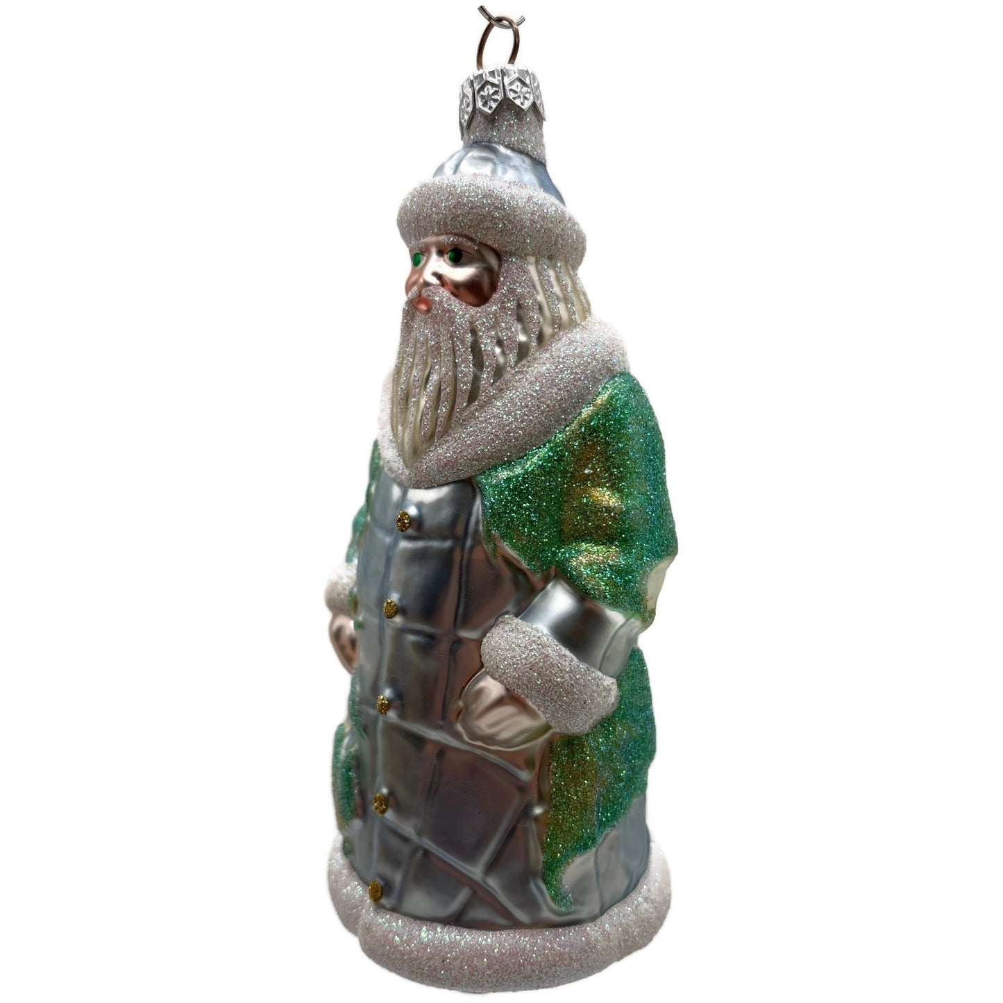 Patricia Breen Global Santa Glittered Continents Blue Green Christmas Ornament