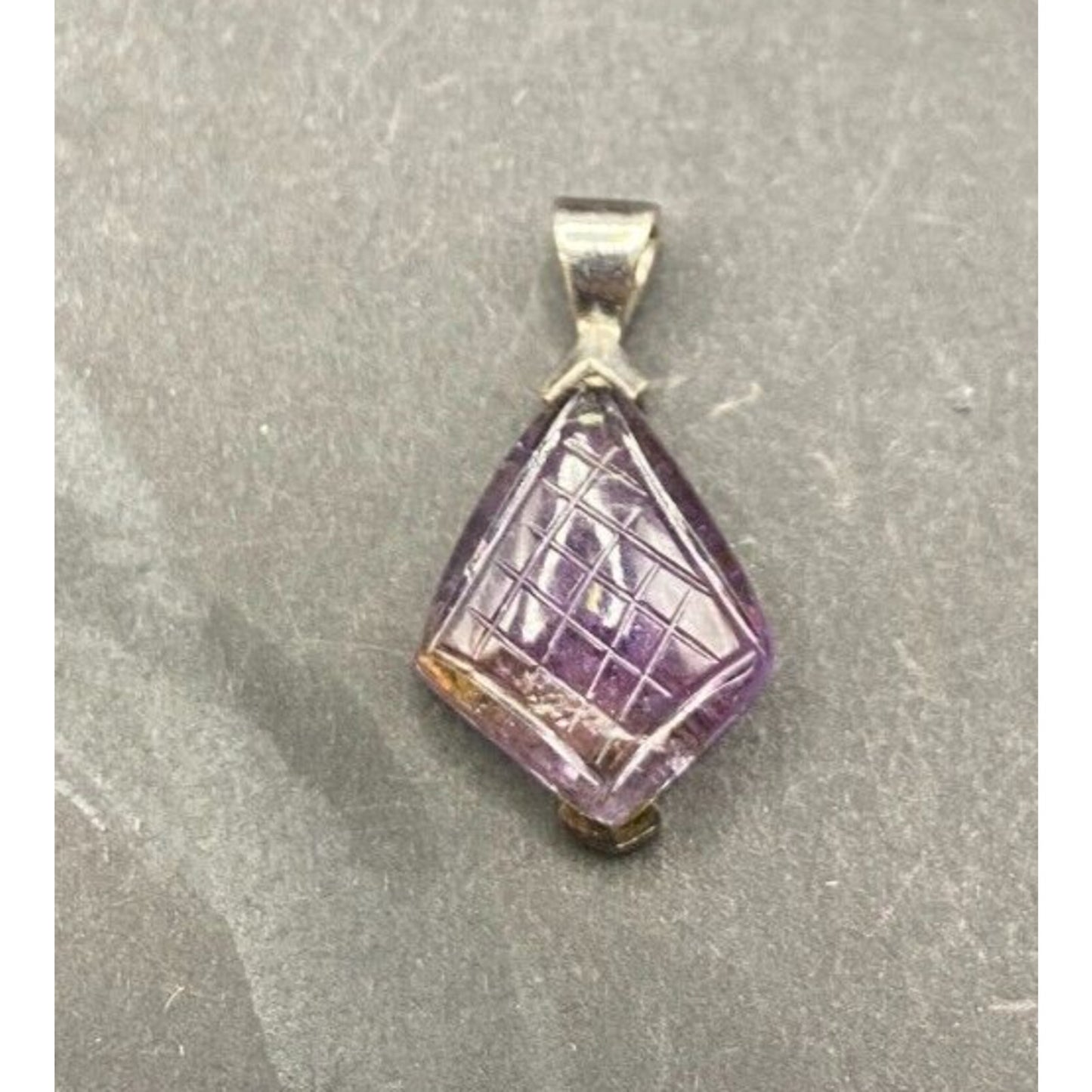 Amethyst Pyramid Shaped Pendant Purple Gemstone 925 Sterling Silver GE Stamped