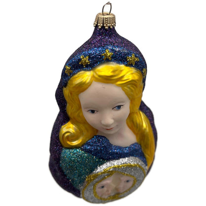 Larry Fraga Embracement Stars Purple Glitter Glass Christmas Tree Ornament