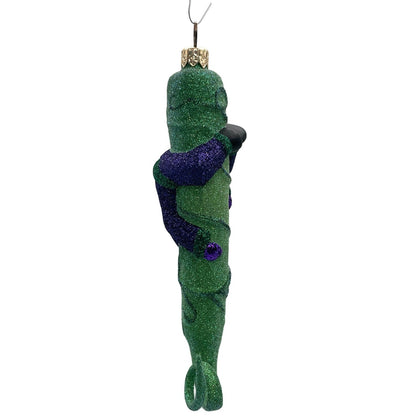 Patricia Breen Santa and the Beanstalk Purple Glittered Green Christmas Ornament