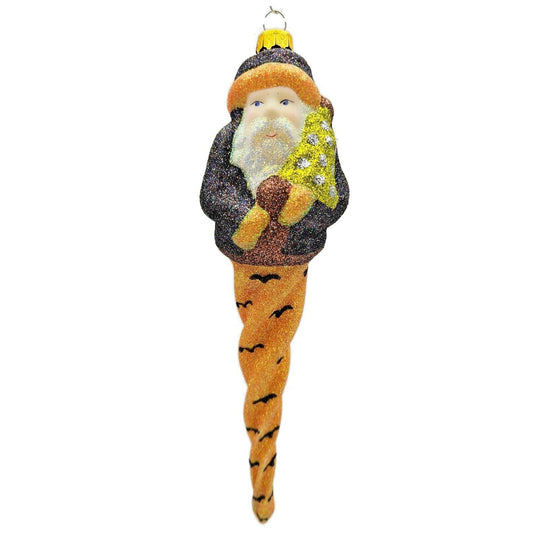 Larry Fraga Halloween Santa Claus Bat Glittered Glass Christmas Tree Ornament