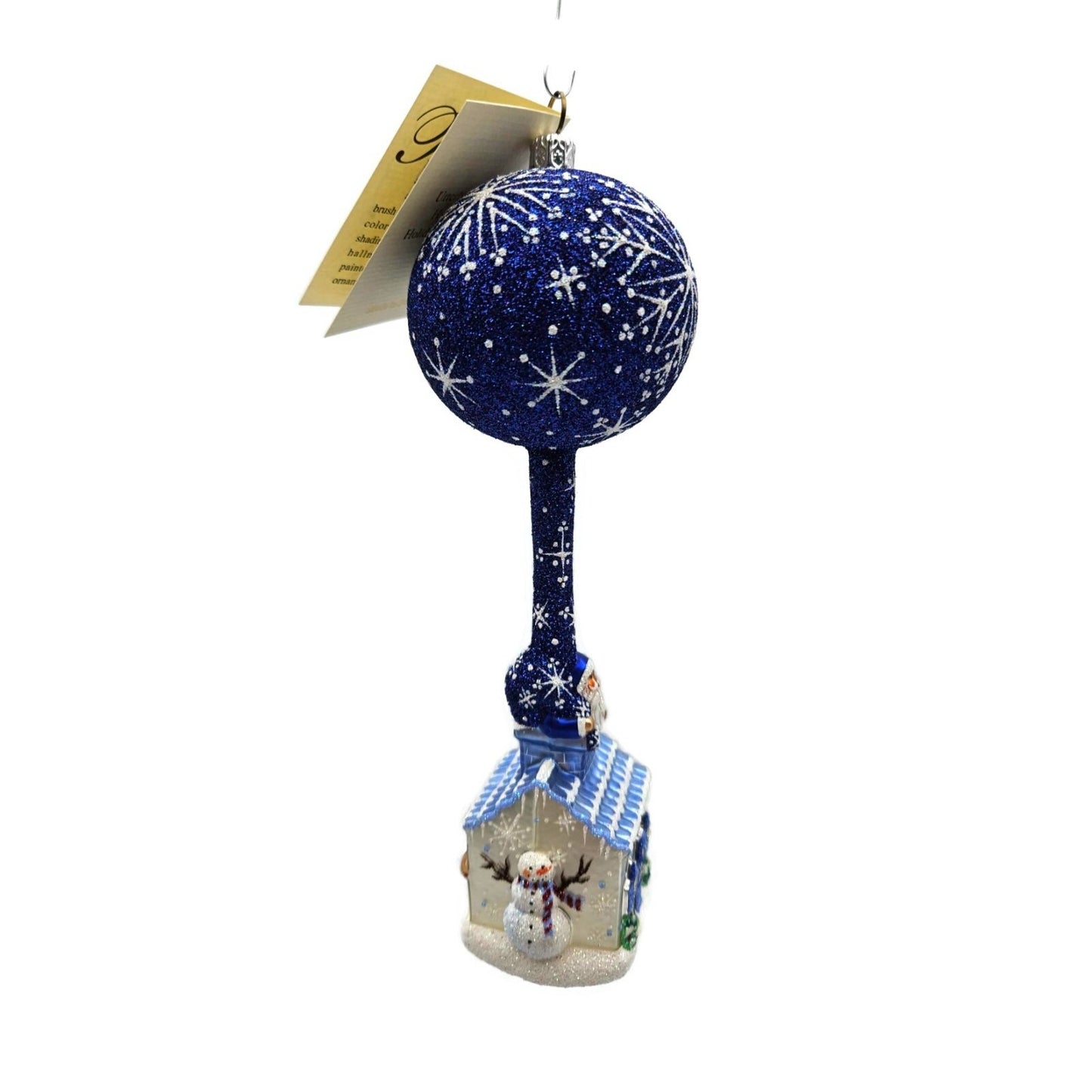 Patricia Breen He's Here Blue Santa Snowflake Reindeer Christmas Ornament 2416
