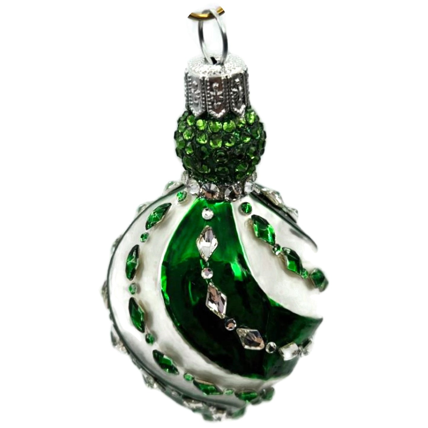 Patricia Breen Swirled Band Green Silver Jeweled Drop Christmas Ornament 5175
