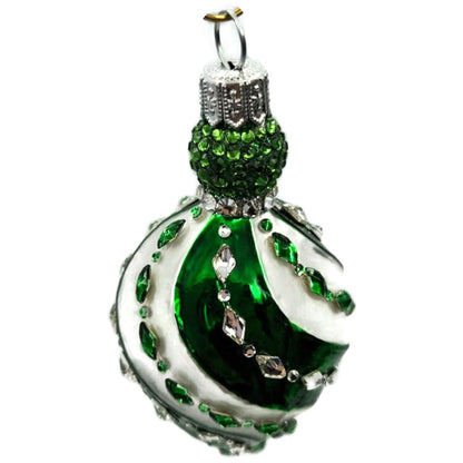 Patricia Breen Swirled Band Green Silver Jeweled Drop Christmas Ornament 5175