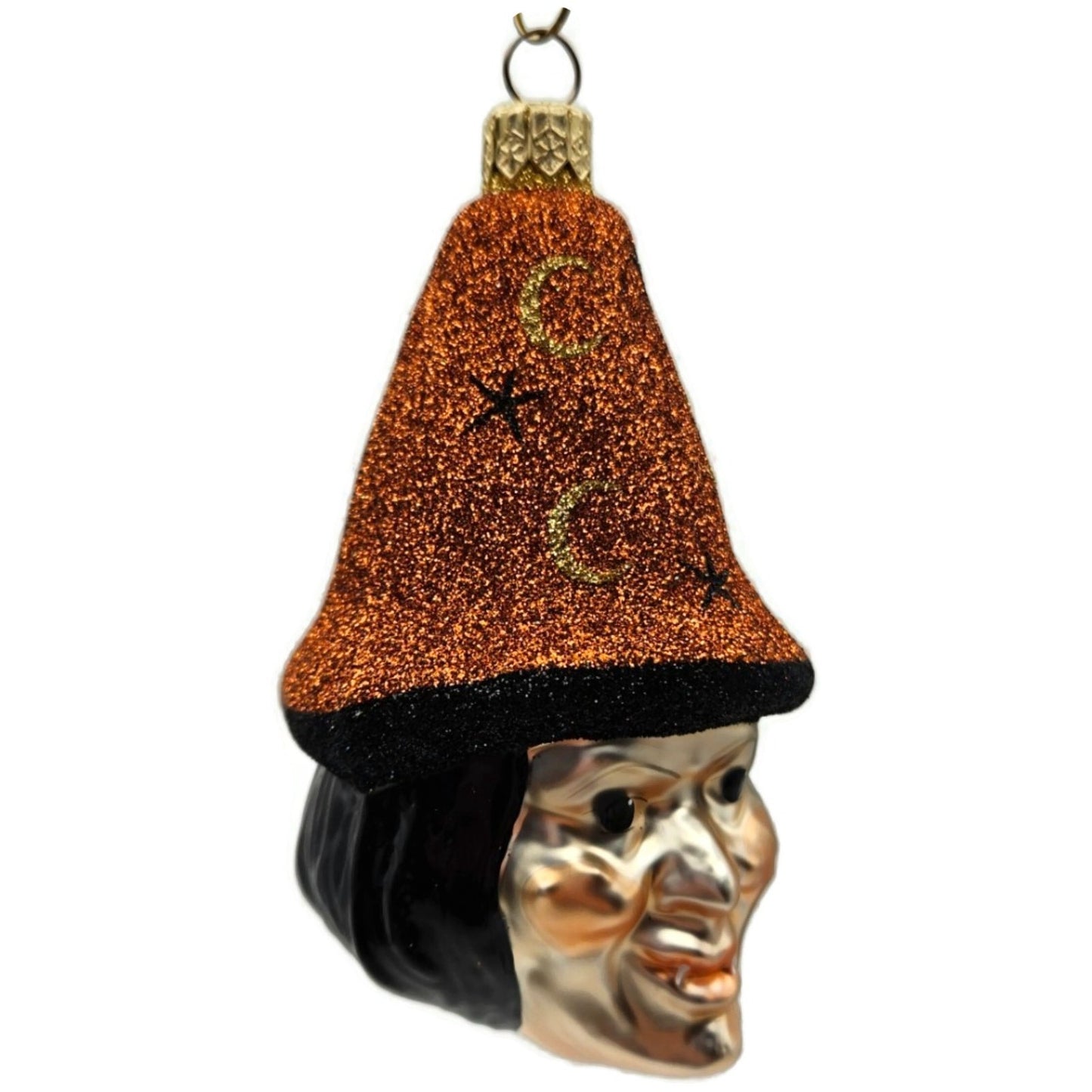 Patricia Breen Witch Hazel Orange Glitter Hat Moon Halloween Christmas Ornament