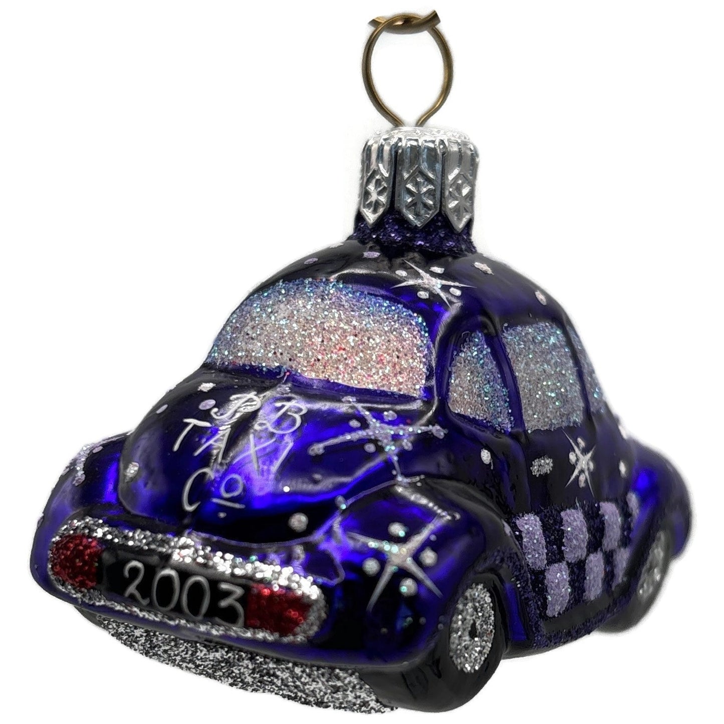 Patricia Breen Miniature Taxi Purple Snowflakes Christmas Ornament Signed CATZ