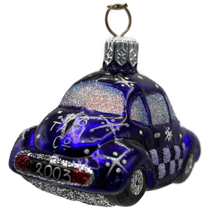 Patricia Breen Miniature Taxi Purple Snowflakes Christmas Ornament Signed CATZ