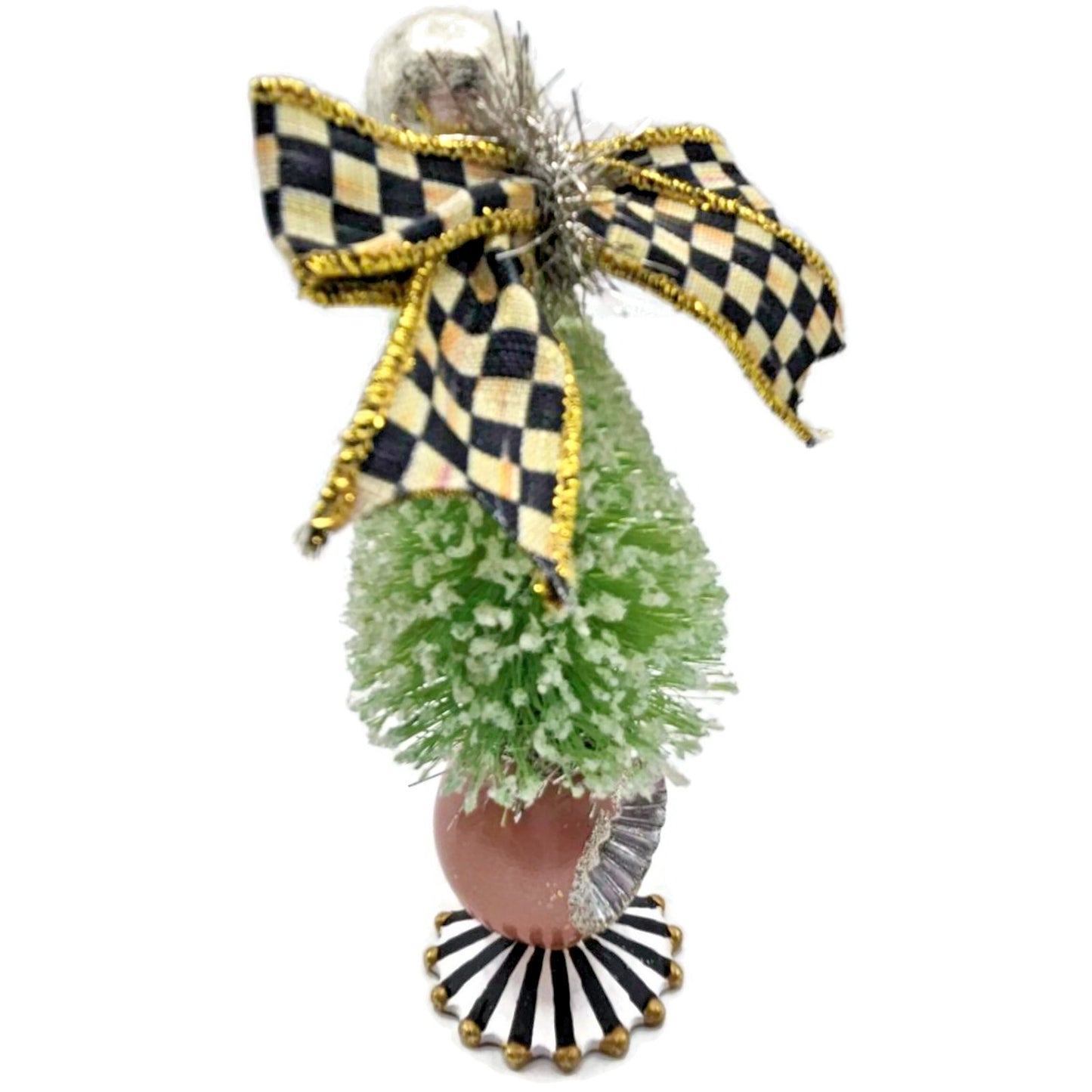 MacKenzie-Childs Home Sweet Snow Bottle Brush Tree Mini Green 6.5" Courtly Check