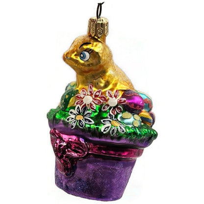 Christopher Radko Spring Derby Chick in a Hat Basket Easter Ornament 982900