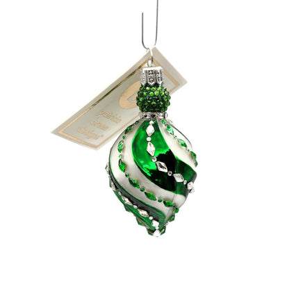 Patricia Breen Swirled Band Green Silver Jeweled Drop Christmas Ornament 5175