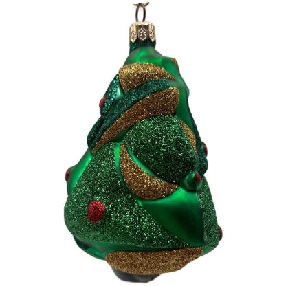 Patricia Breen Cubist Tree Green Red Gold Star Glittered Art Christmas Ornament