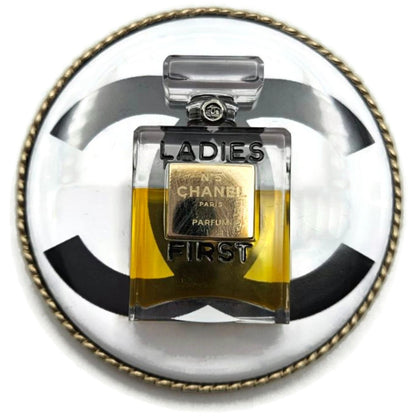 CoCo CHANEL No 5 Perfume Bottle Brooch Ladies First Gold Black Rare NIB