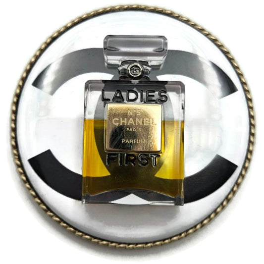 CoCo CHANEL No 5 Perfume Bottle Brooch Ladies First Gold Black Rare NIB