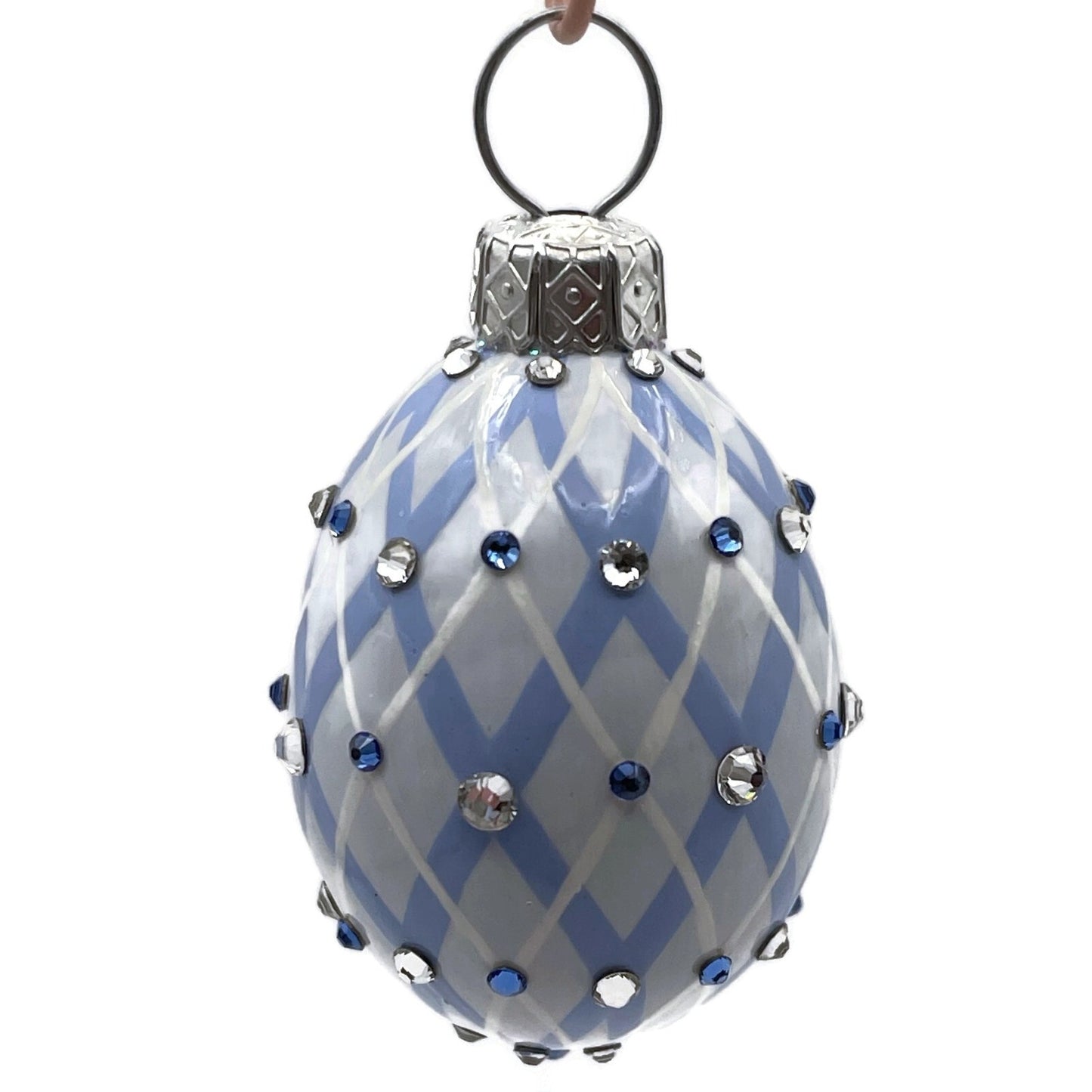 Patricia Breen Miniature Egg Argyle Blue Crystals Easter Christmas Tree Ornament