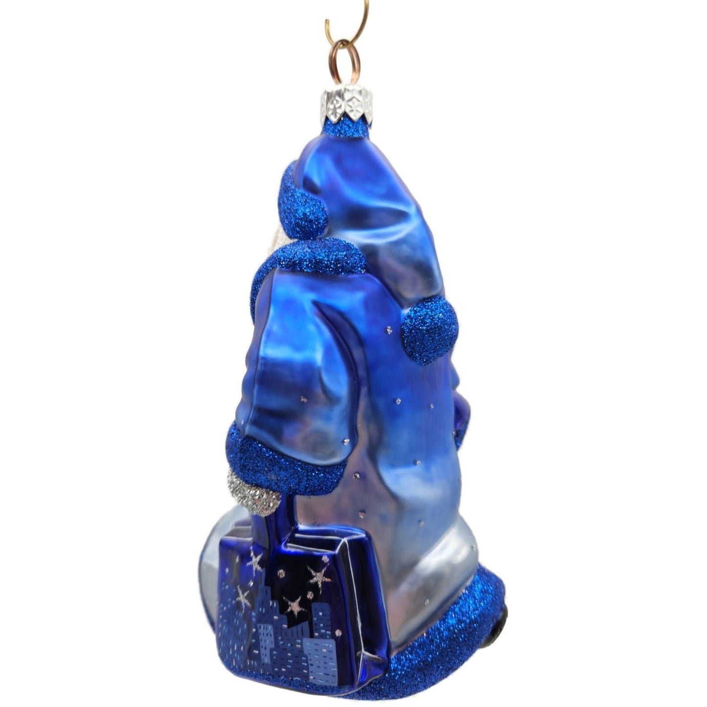 Patricia Breen City Santa Dawn Blue Silver Snowflakes Stars Christmas Ornament