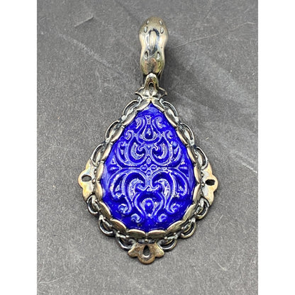 Carolyn Pollack Carved Lapis Lazuli Pear Shaped Pendant 925 Sterling Silver