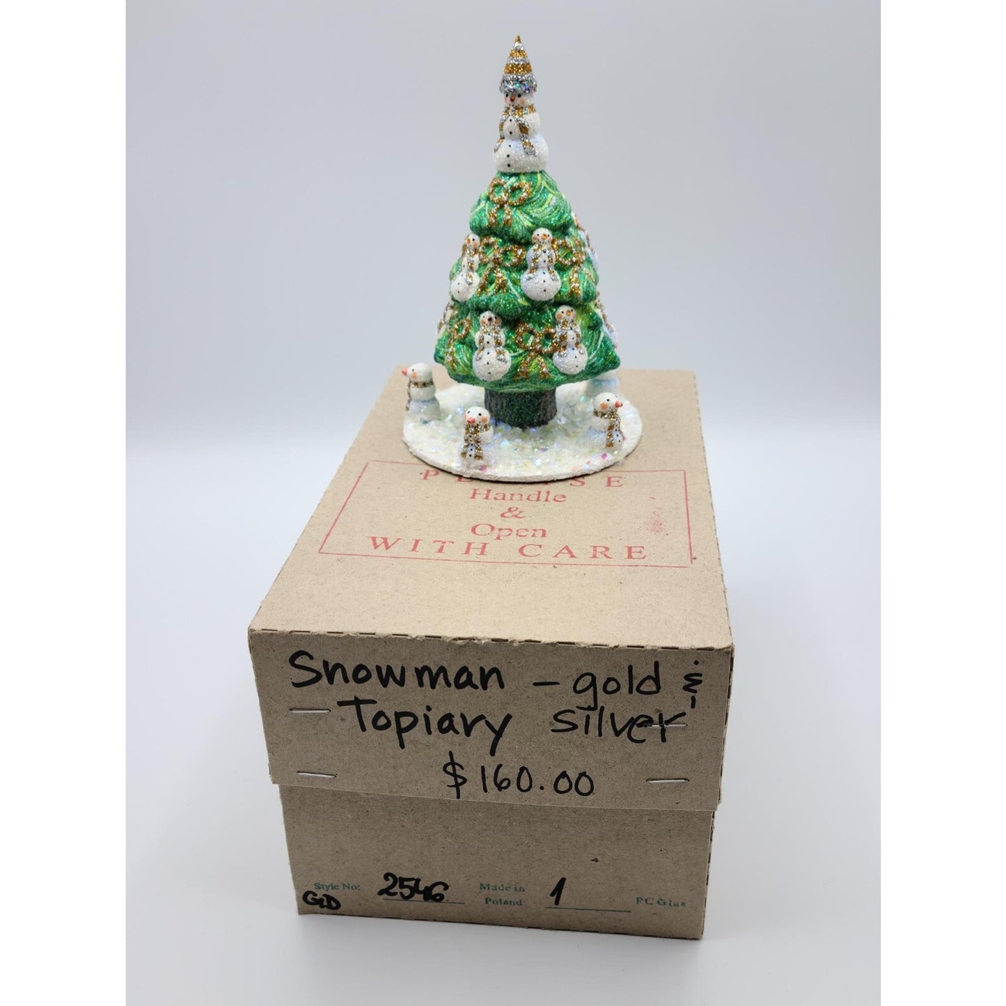 Patricia Breen Snowman Topiary Gold Silver Free Standing Christmas Tree Ornament