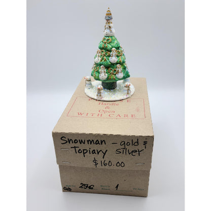 Patricia Breen Snowman Topiary Gold Silver Free Standing Christmas Tree Ornament