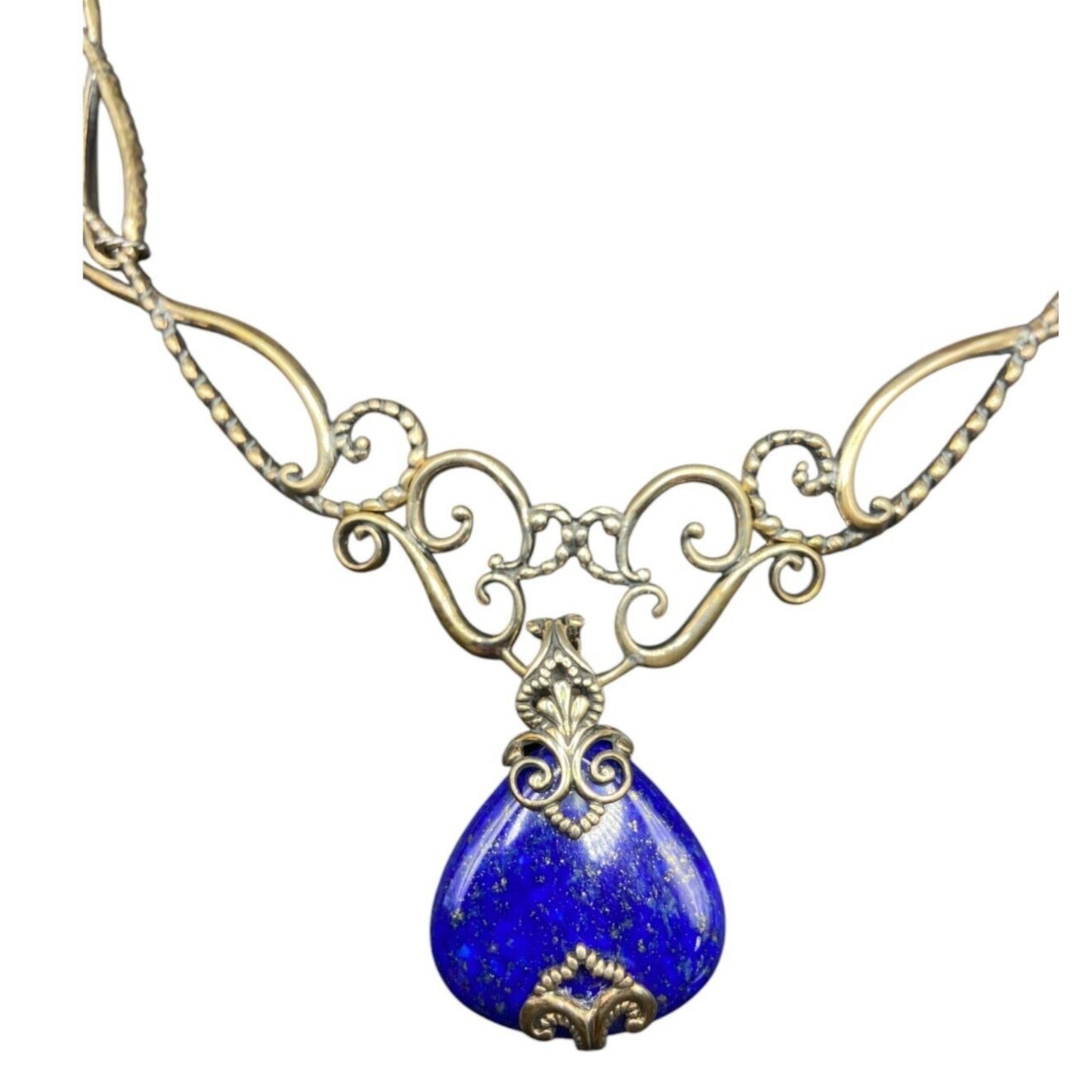 Carolym Pollack Lapis Lazuli Pendant Necklace Blue 925 Sterling Silver Filigree