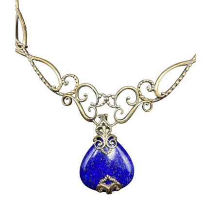 Carolym Pollack Lapis Lazuli Pendant Necklace Blue 925 Sterling Silver Filigree