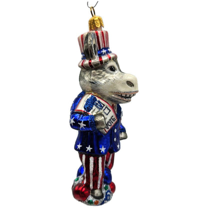 Slavic Treasures Campaigning Donkey Glass Political Party Patriotic DNC Ornament