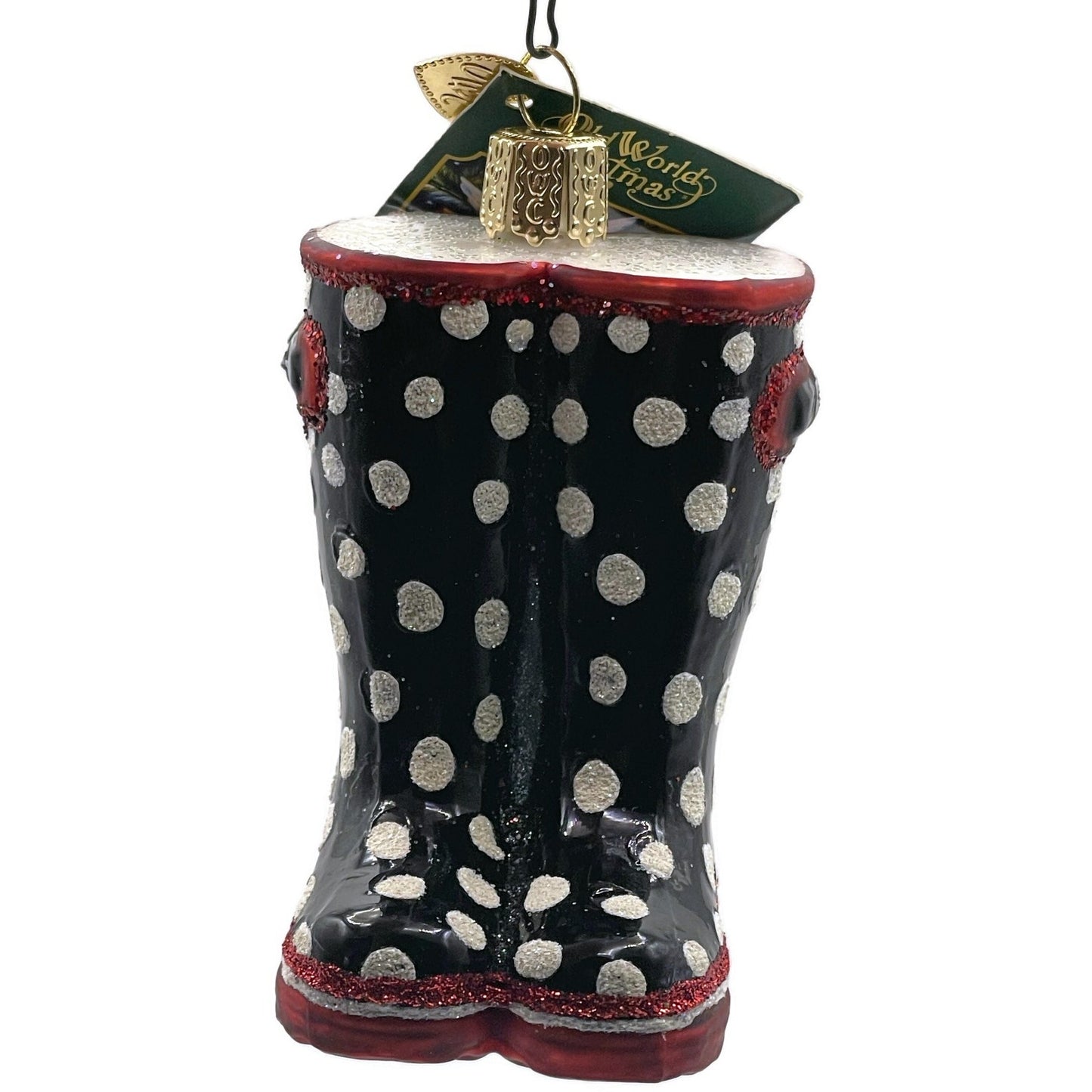 Rubber Boots Ornament Black Polka Dots OWC Old World Christmas Tree Decoration